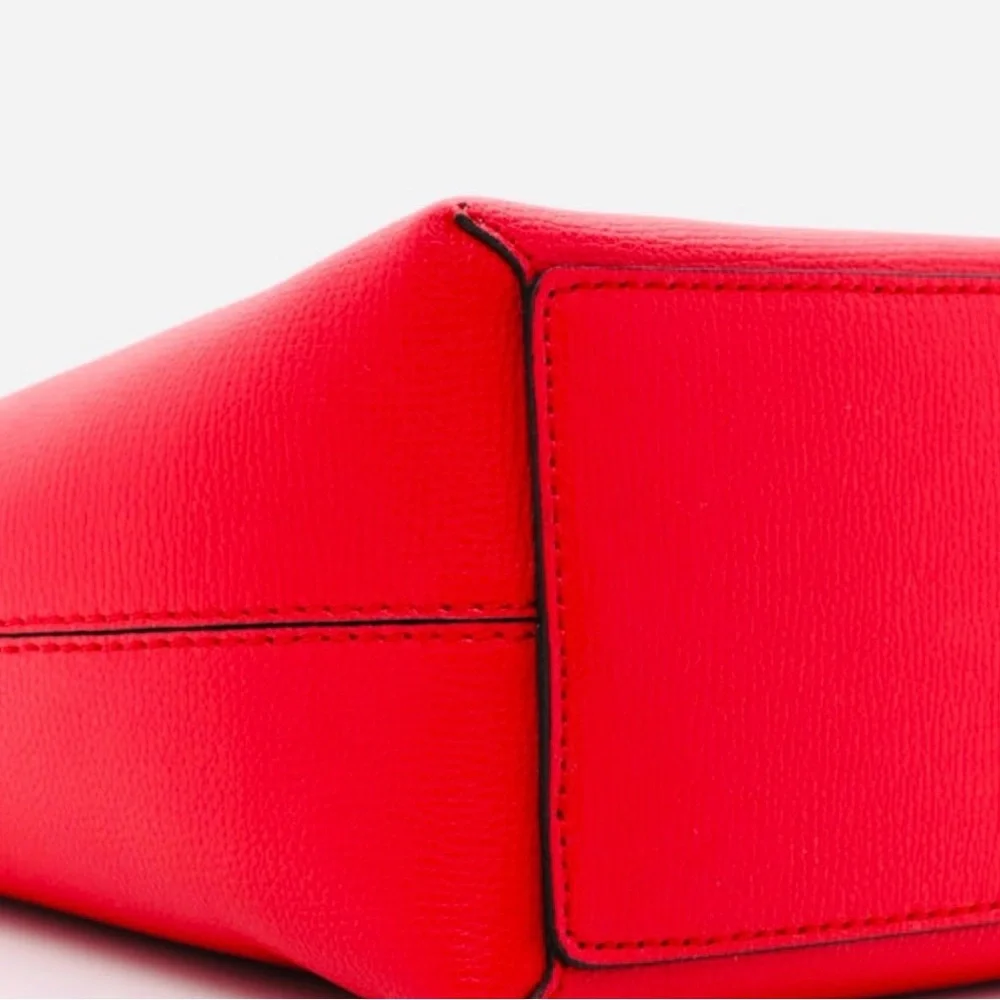 BURBERRY Reversible Haymarket Check Tote Red Leather & Plaid Dust Bag & Charm - Picture 8 of 14